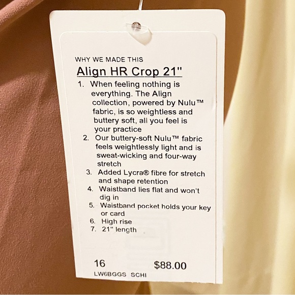 New lululemon Align HR Crop 21" $88 size 16 - Picture 6 of 8